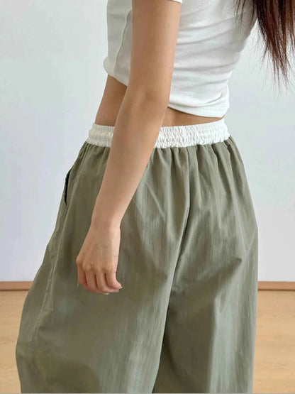 Wide Leg Drawstring Casual Pants