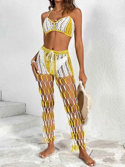 Cutout Halter Neck Top and Pants Two-Piece Swim Set