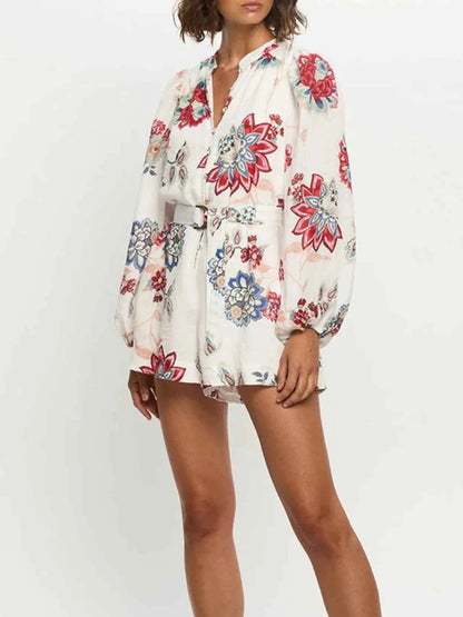 Floral Print Long Sleeve Romper