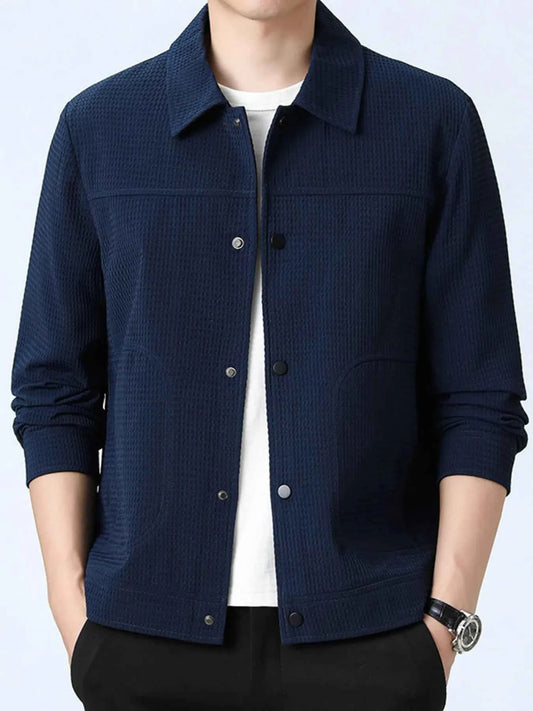 Men's Plus Size Textured Button-Up Casual Jacket