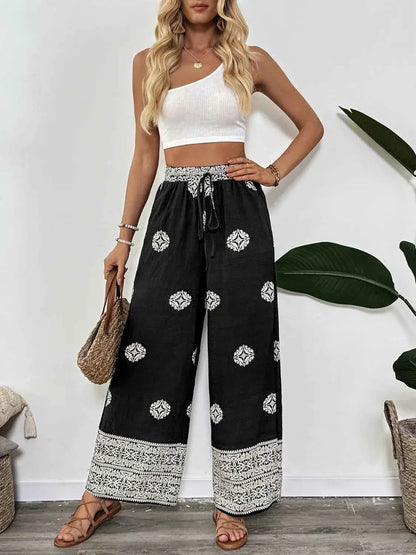 Boho Print Wide Leg Pants