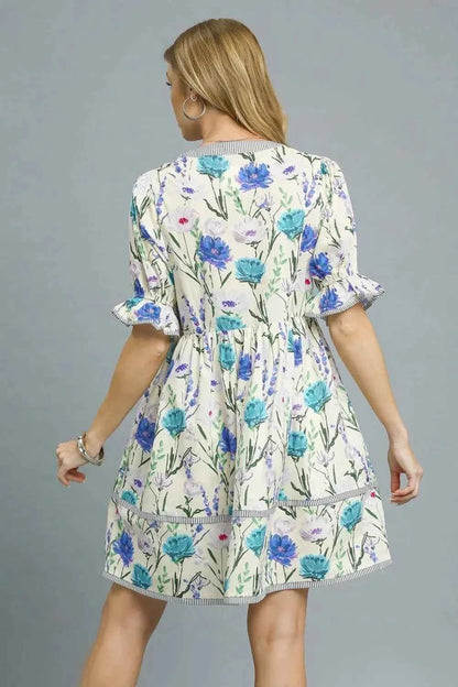 Umgee BabyDoll Floral Striped Hem Mini Dress