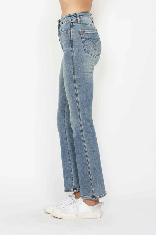 Judy Blue Full Size Tummy Control Back Embroidered Pocketed Bootcut Jeans Plus Size
