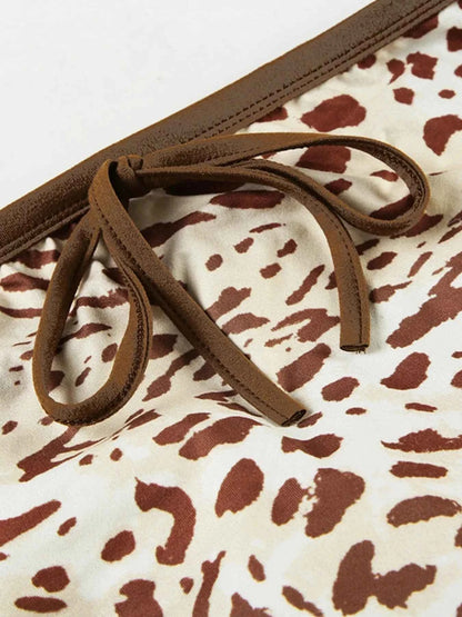 Leopard Print Strapless Top and Skirt Two-Piece Set