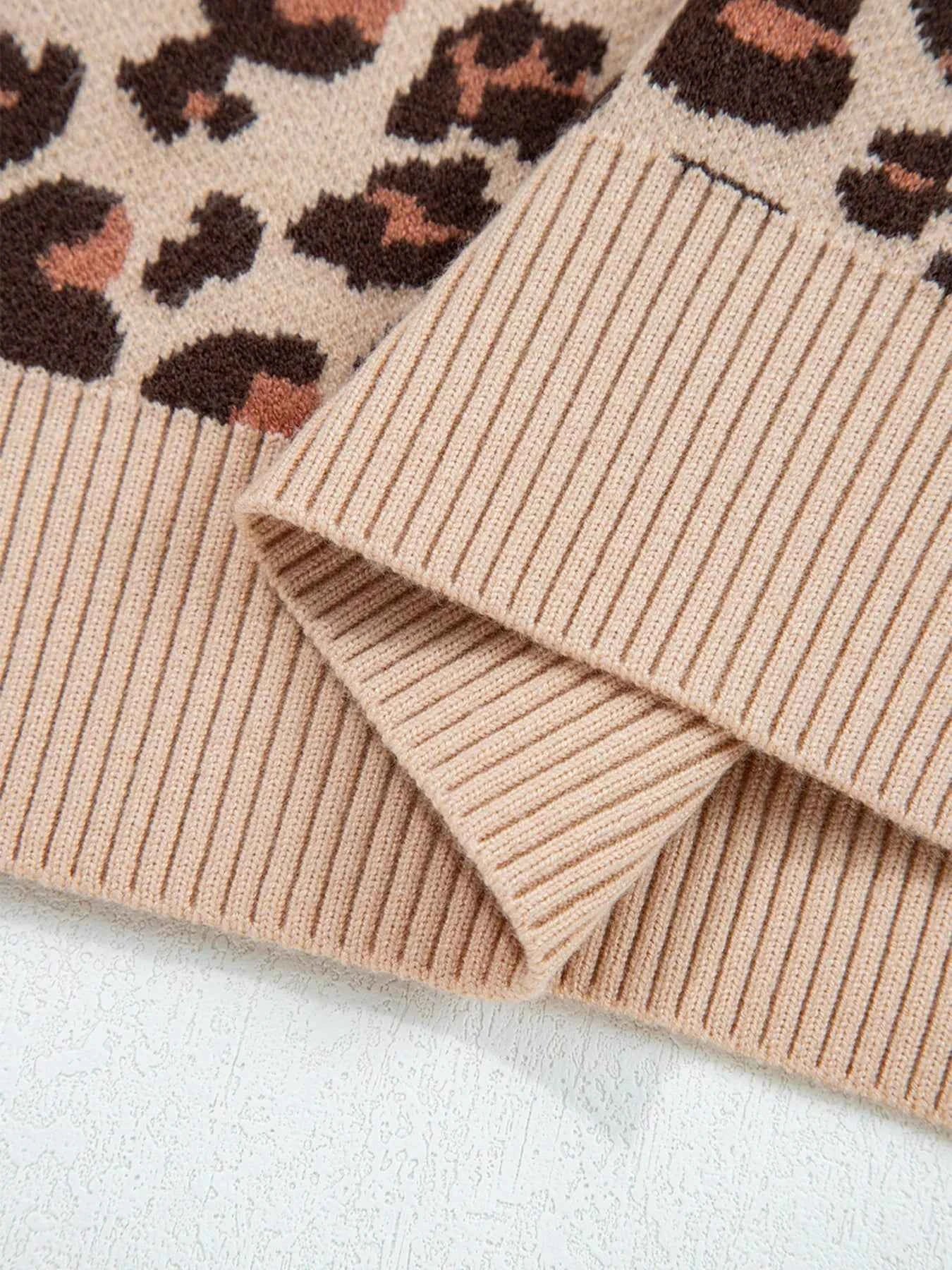 Leopard Print High Neck Shift Mini Sweater Dress