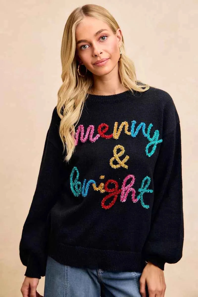 BiBi Tinsel Lettering Christmas Sweater