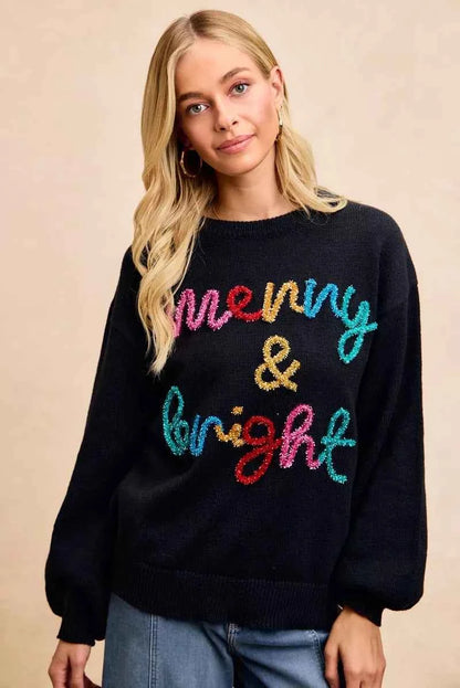 BiBi Tinsel Lettering Christmas Sweater