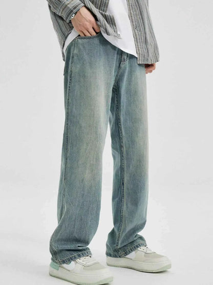 Men's Washed Wide Leg Jeans