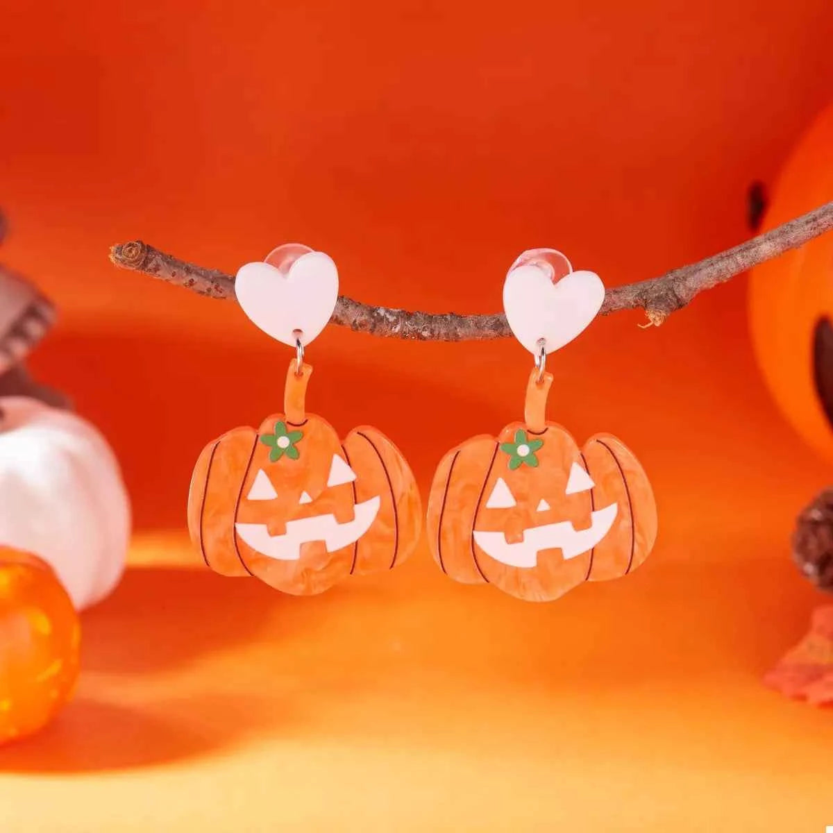 Halloween Pumpkin Heart Drop Earrings
