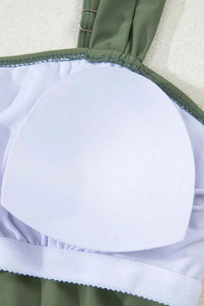 Drawstring Ruched Wide Straps Tankini Set