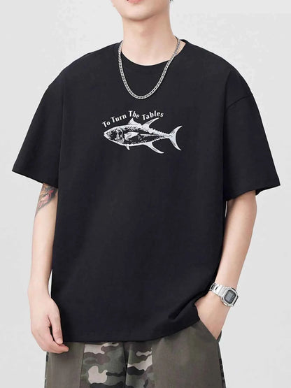 Men's Plus Size Fish Round Neck Short Sleeve T-Shirt