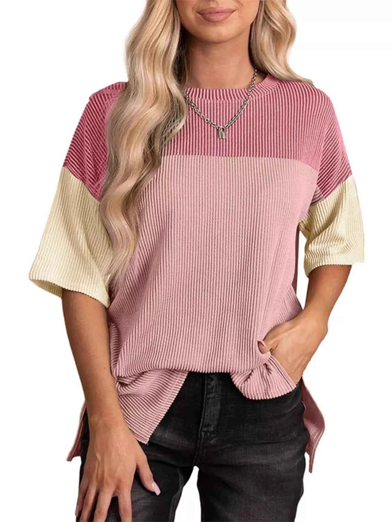 Color Block Half Sleeve Top