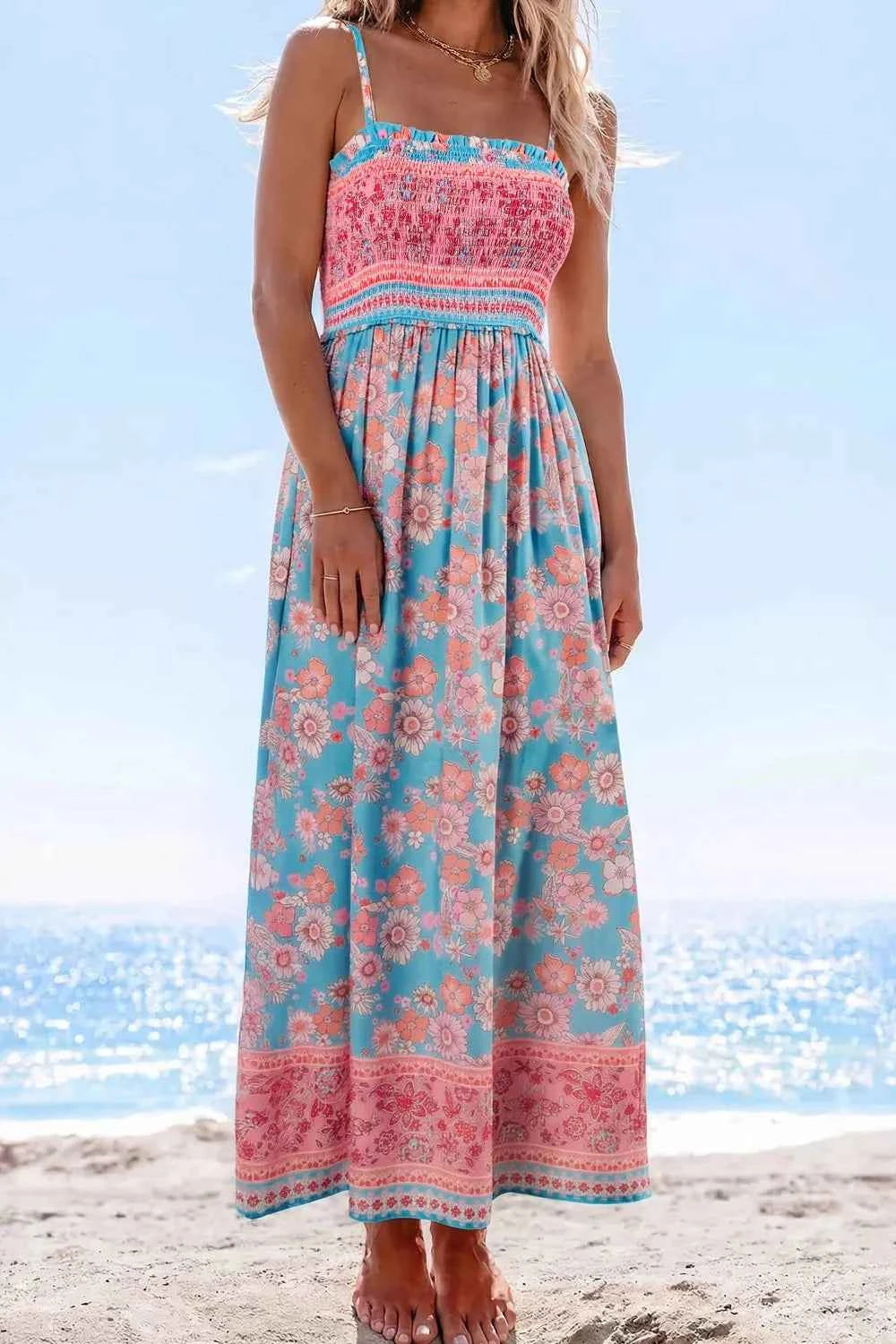 Bohemian Ethnic Print Spaghetti Straps Vacation Maxi Dress