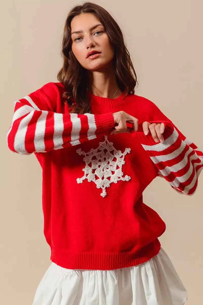 SO ME Christmas Snowflake Crochet Embellished Sweater