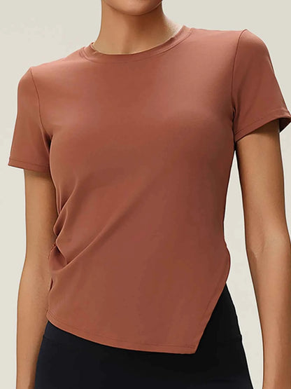 Full Size Slit Round Neck Short Sleeve Active T-Shirt Plus Size