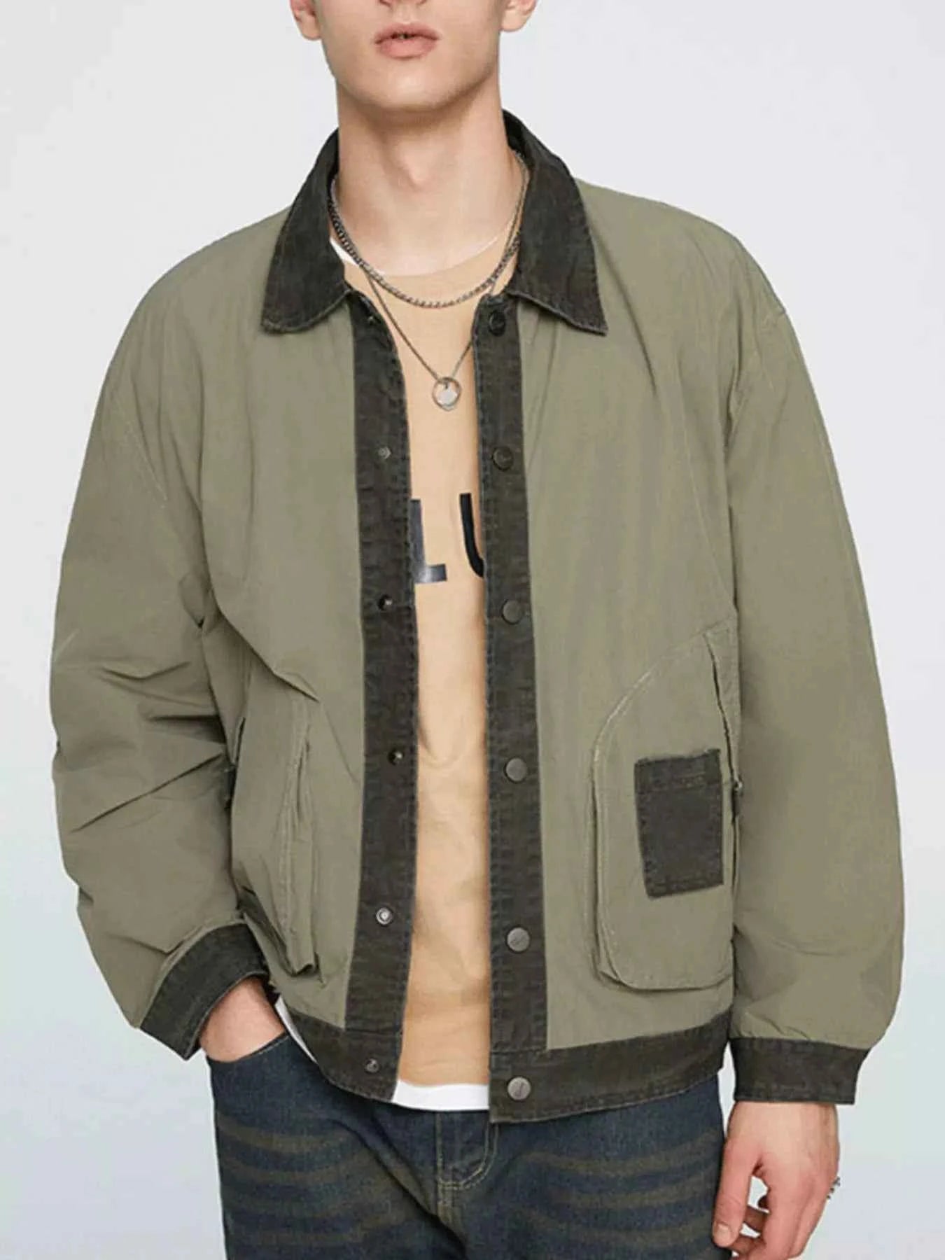 Men's Plus Size Snap Down Long Sleeve Jacket