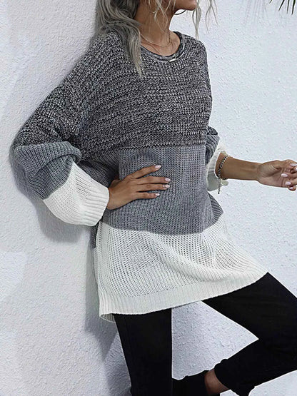 Color Block Round Neck Oversized Sweater