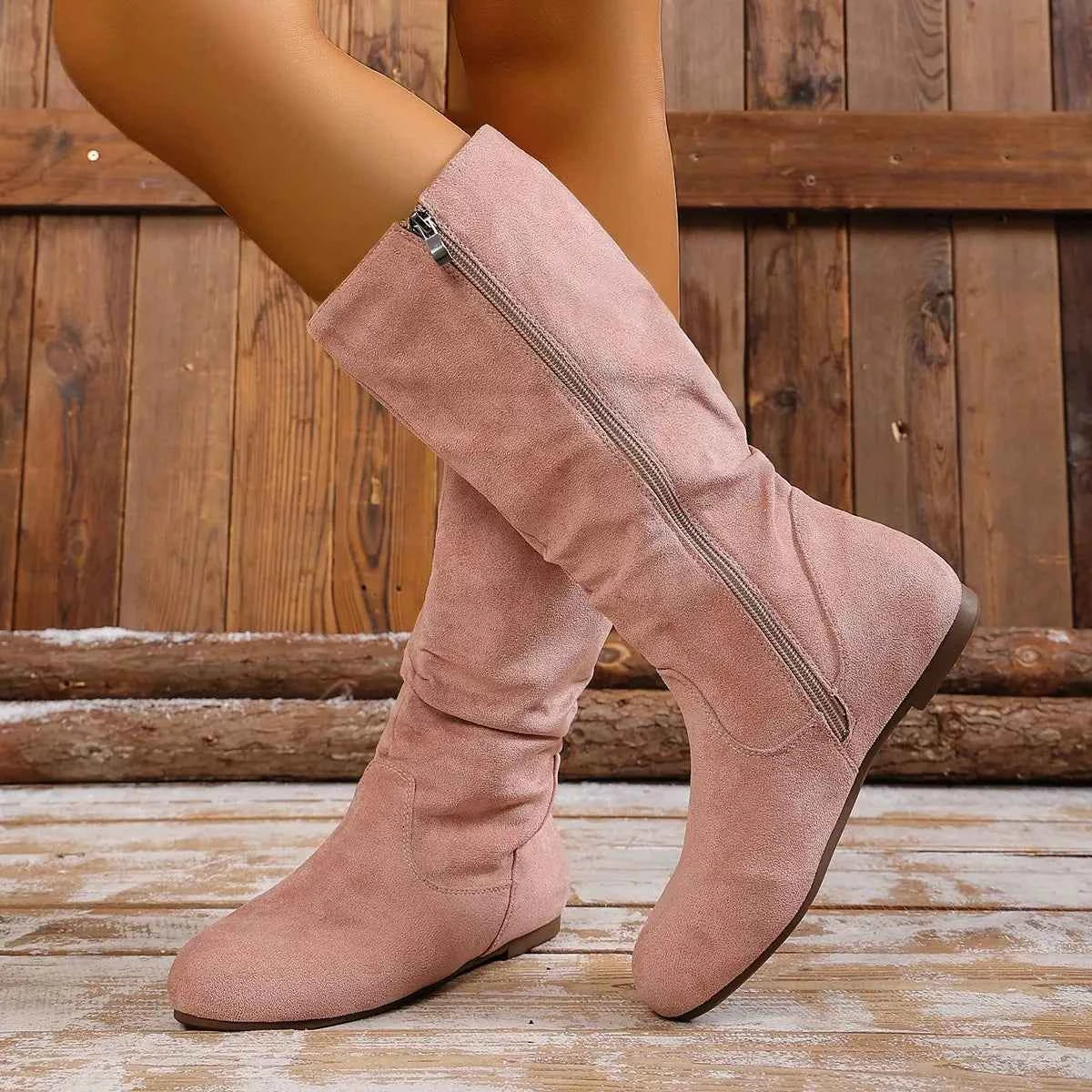 Round Toe Side Zip Boots
