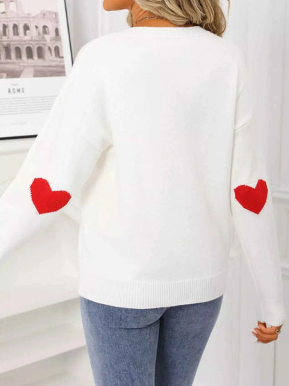 Valentine's Day Heart Graphic Dropped Shoulder Sweater
