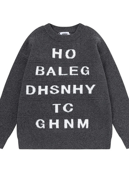 Men's Letter Ribbed Hem Round Neck Sweater