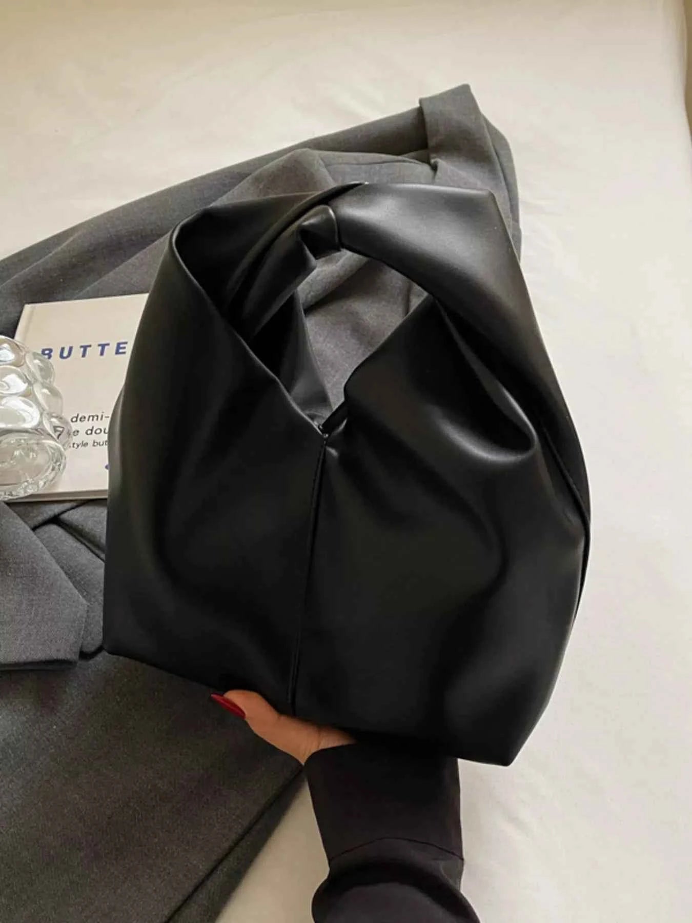 Knot Handle Leather Handbag