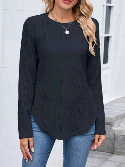 Openwork Textured Long Sleeve Top