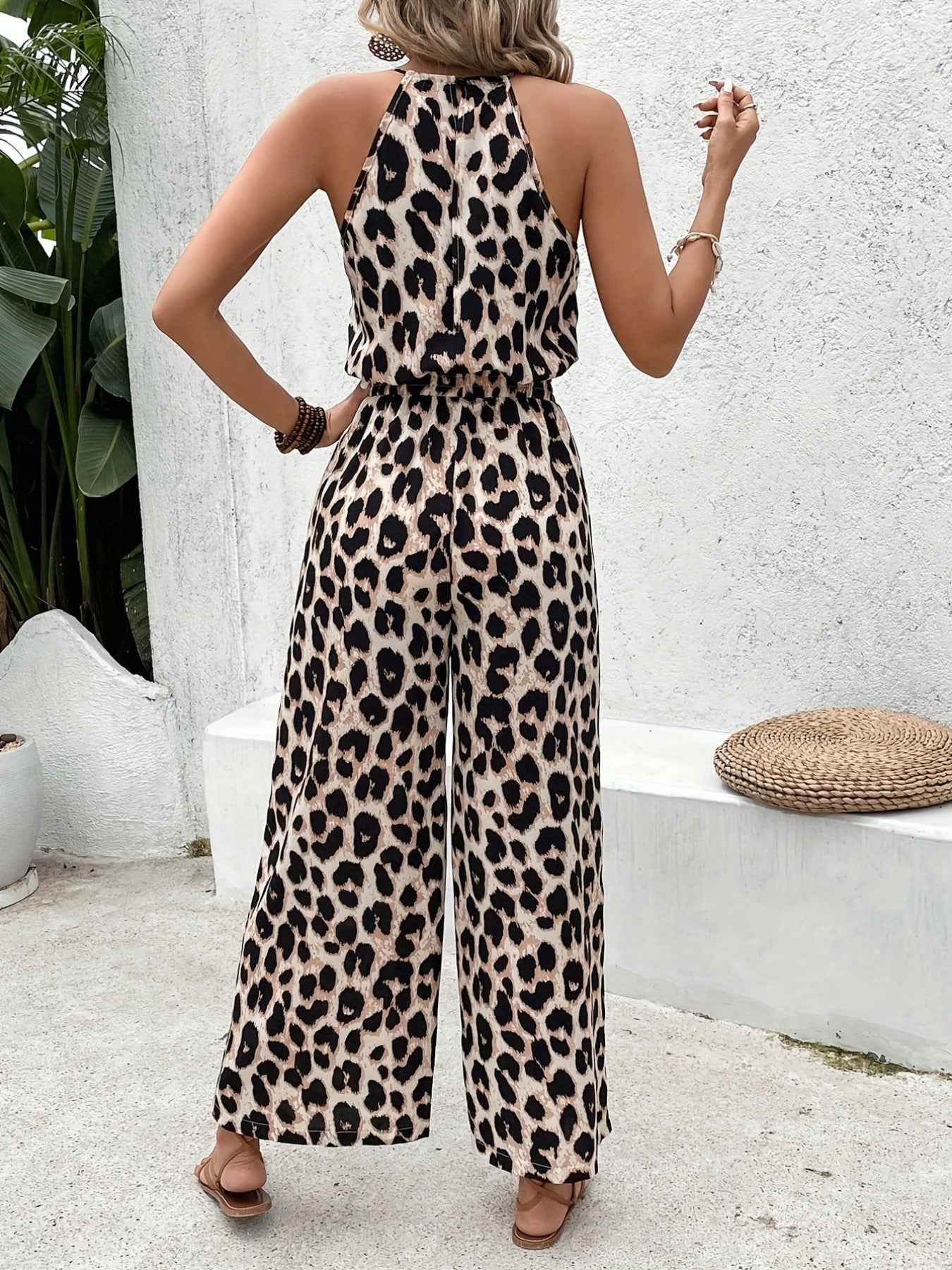 Leopard Sleeveless Wide Leg Jumpsuit