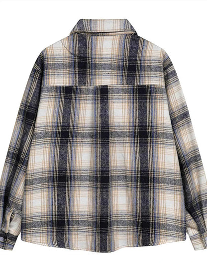 Men's Plaid Button Up Long Sleeve Jacket
