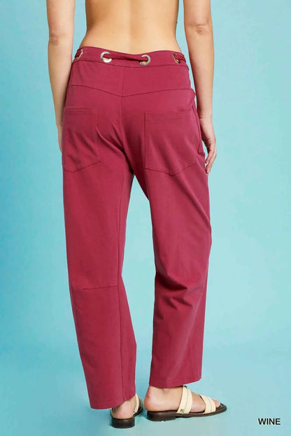 Umgee Drawstring Wide Leg Casual Pants