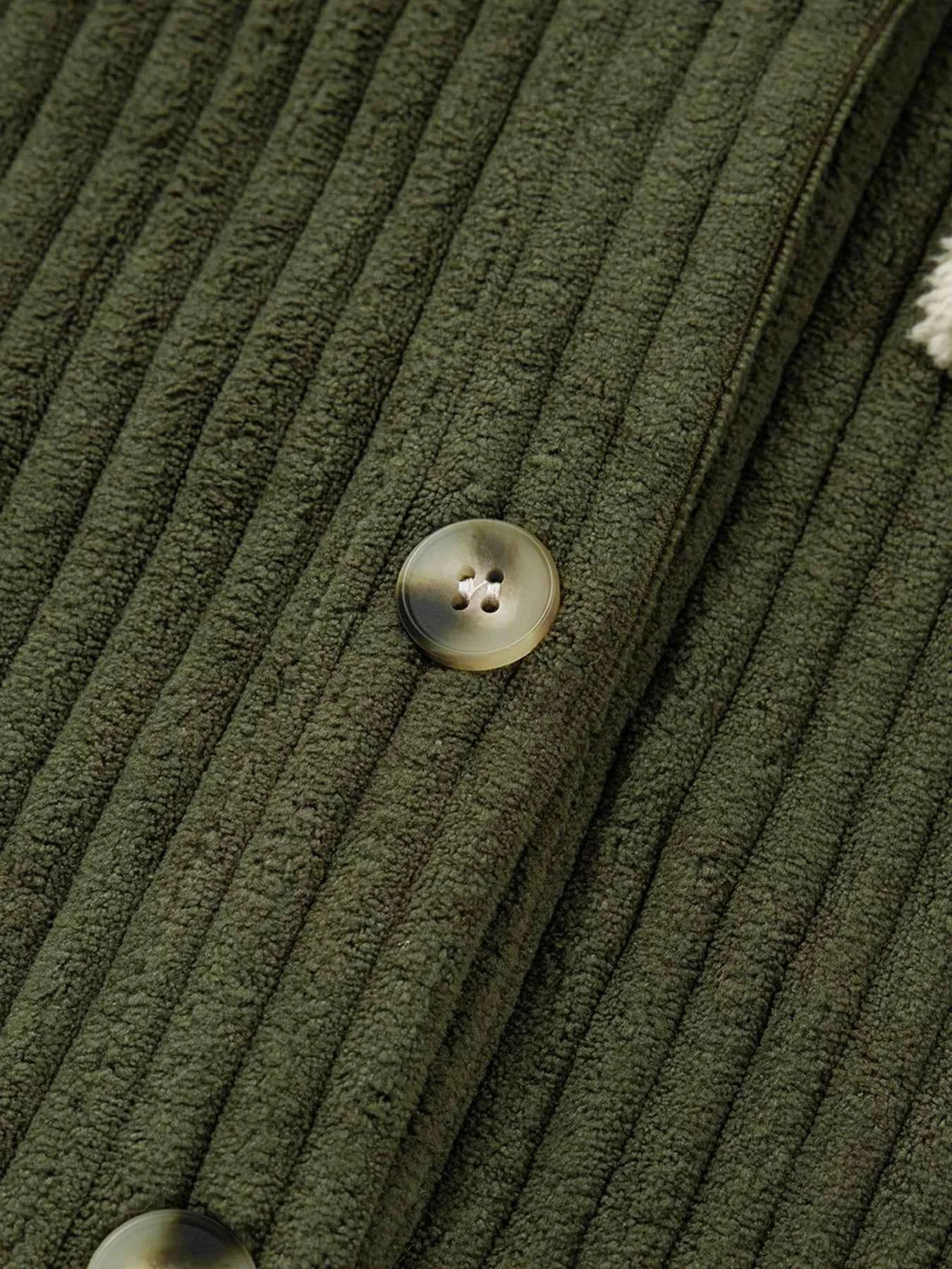 Ribbed Fleece Plaid Print Patchwork Button Up Jacket