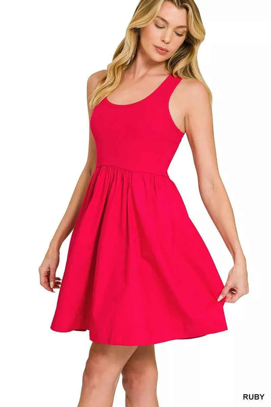 Zenana Combined Knit & Woven Midi Dress