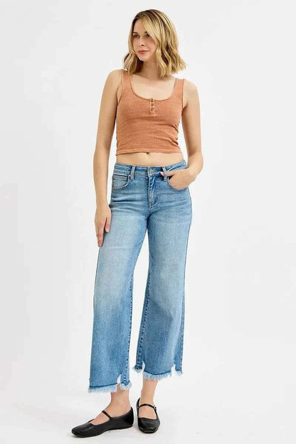 RISEN Full Size Mid Rise Crop Wide Leg Jeans Plus Size