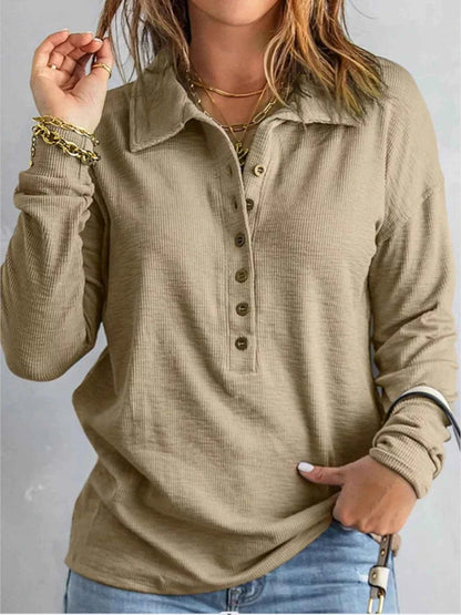 Full Size Button Detail Long Sleeve Top Plus Size