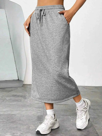 Slit Drawstring Midi Skirt