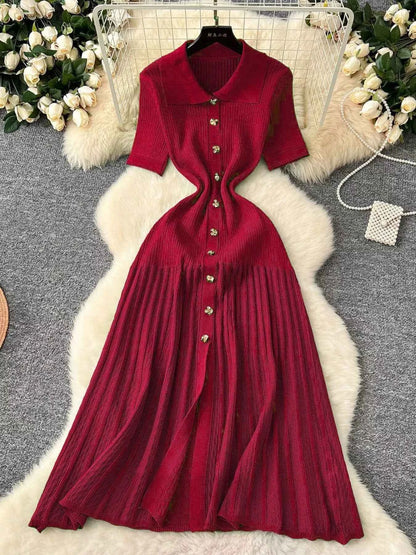 Button Front Short Sleeve Knit Dress