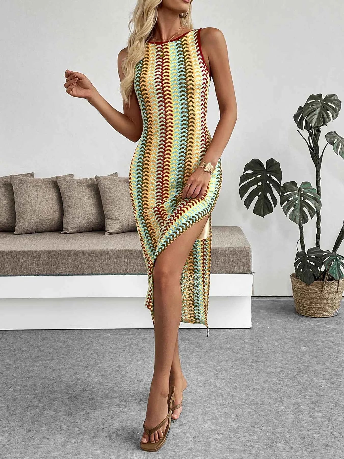 Sleeveless Chevron Pattern Sweater Dress