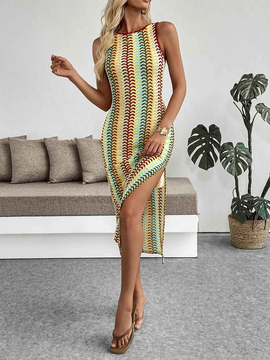 Sleeveless Chevron Pattern Sweater Dress