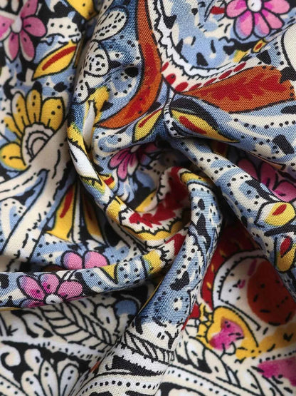 Paisley Print Tie Neck Sleeveless Midi Dress