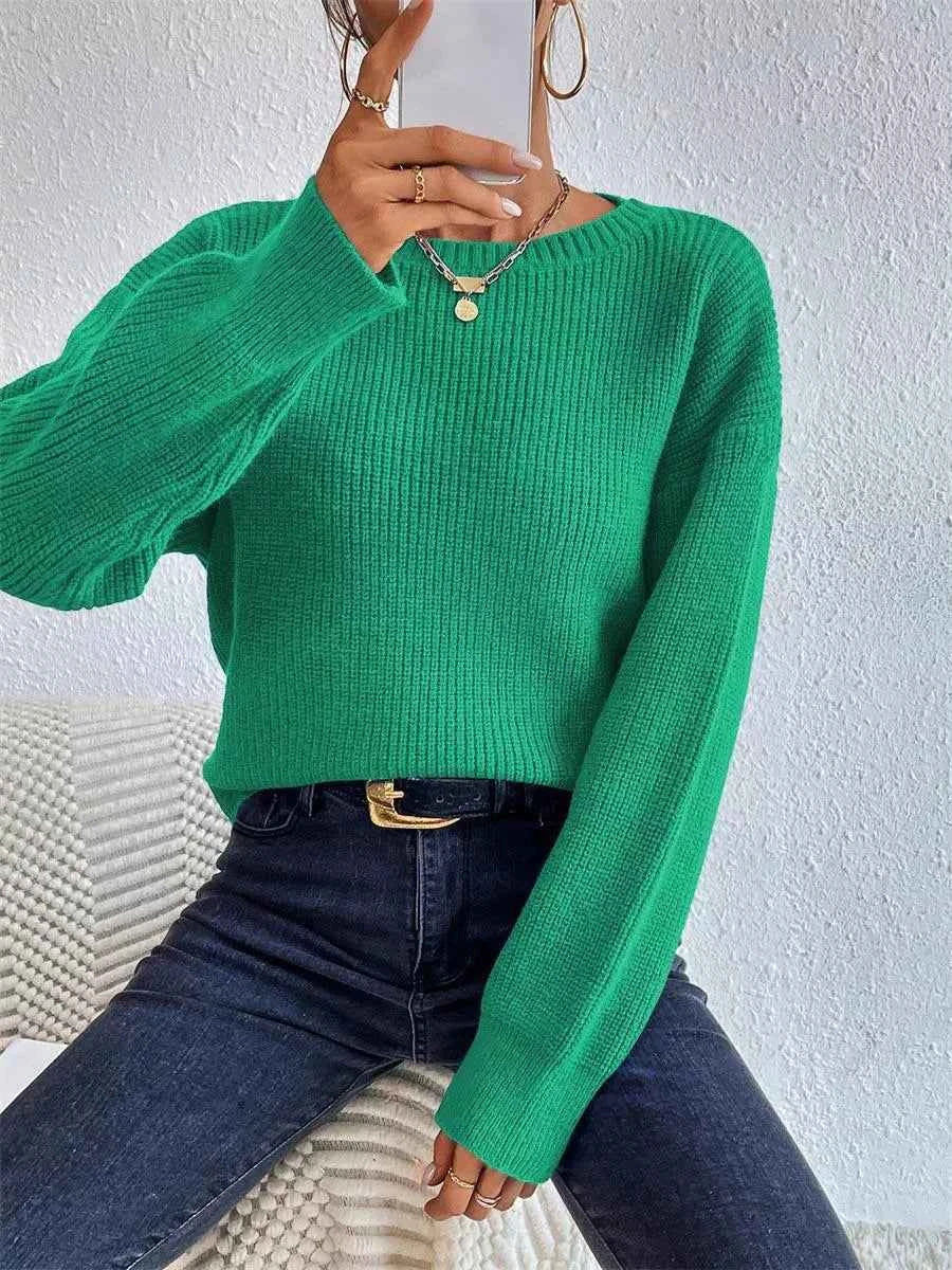 Ribbed Knit Dropped Shoulder Sweater