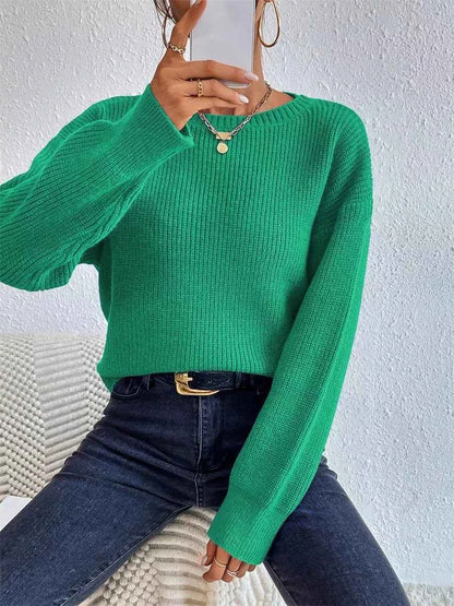 Ribbed Knit Dropped Shoulder Sweater