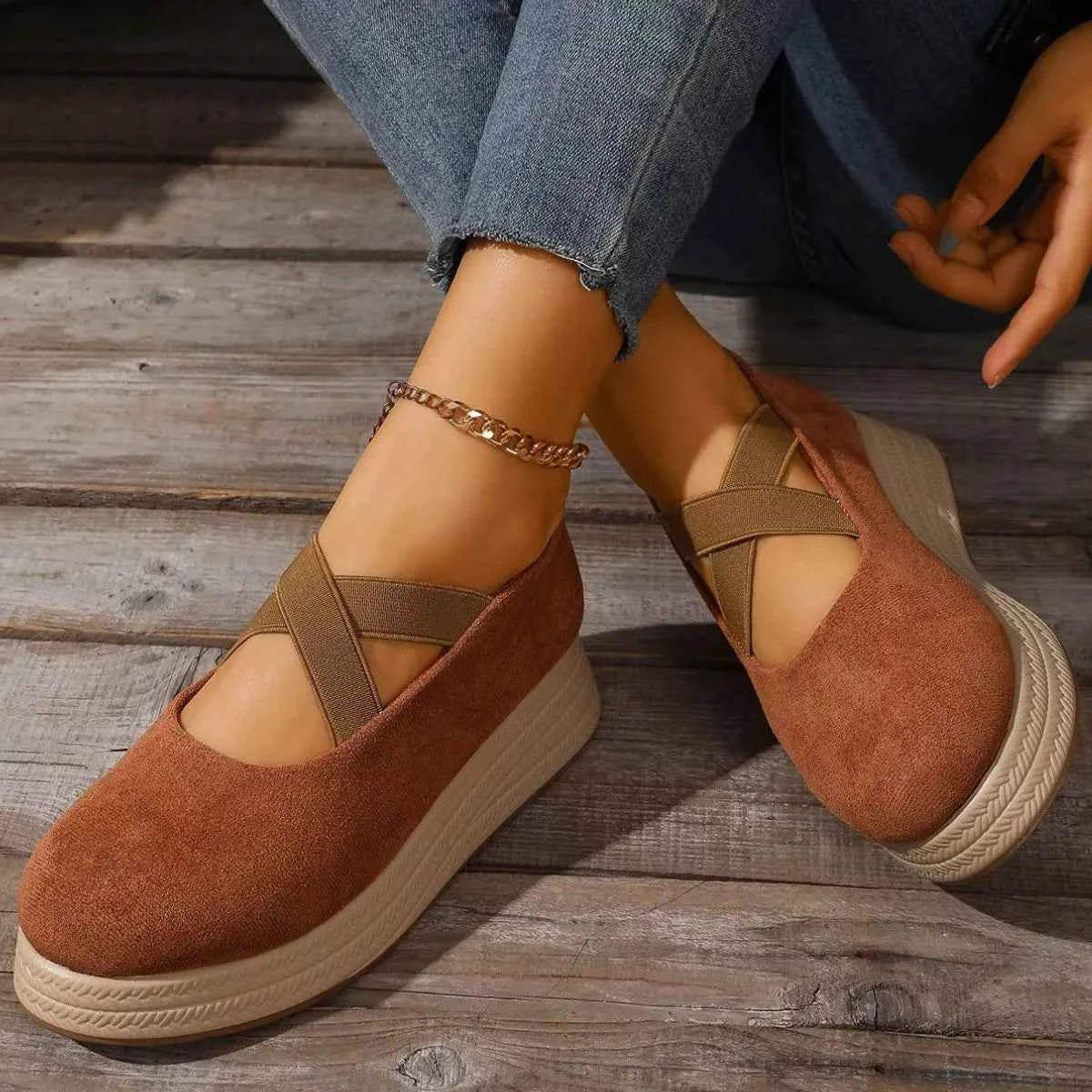 Crisscross Wedge Slip-Ons