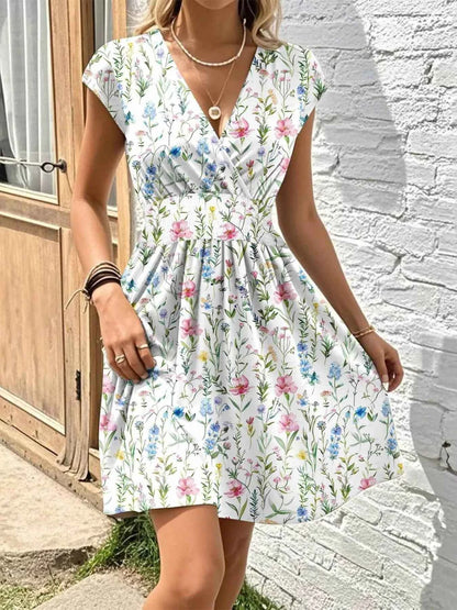 Floral Print Surplice Mini Dress
