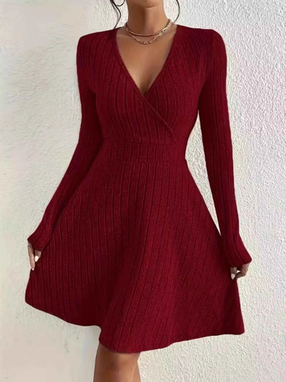 Ribbed Knit Wrap Mini Dress