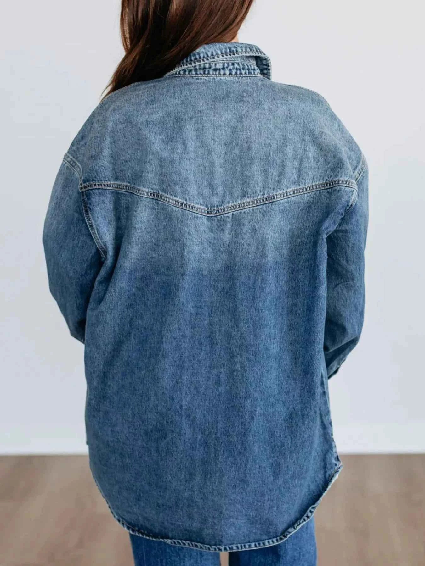Snap Down Dropped Shoulder Denim Jacket