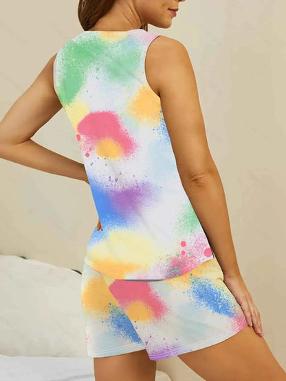 Printed Round Neck Top and Shorts Lounge Set