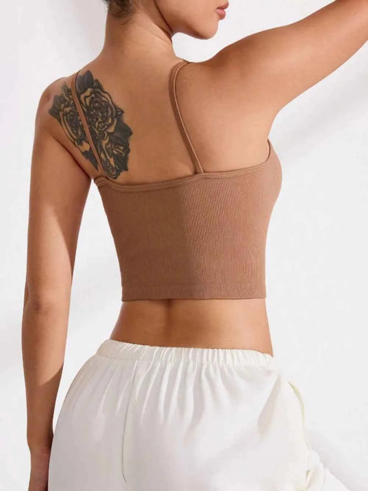 Ribbed Half Button Cropped Active Cami