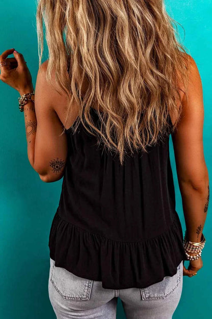 Floral Ruffled Hem Embroidery Cami