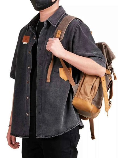 Men's Plus Size Button Up Half Sleeve Denim Shirt