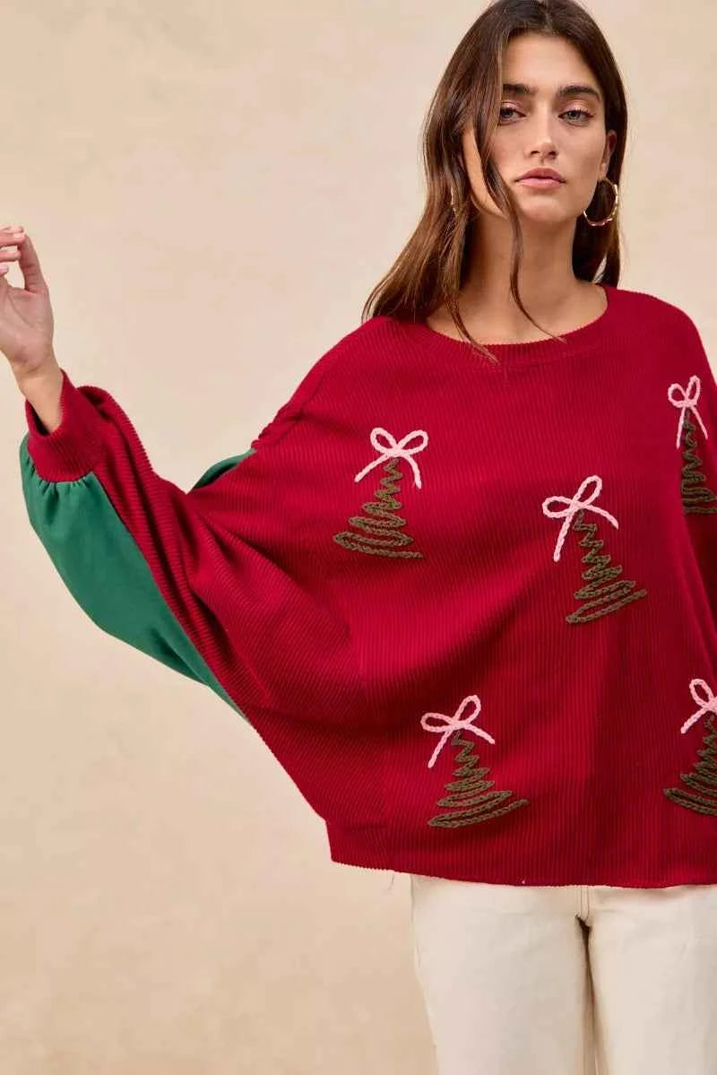 BiBi Christmas Theme Tree Embroidered Sweater