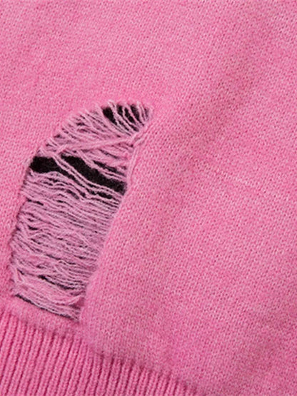 Men's Distressed Letter Round Neck Sweater